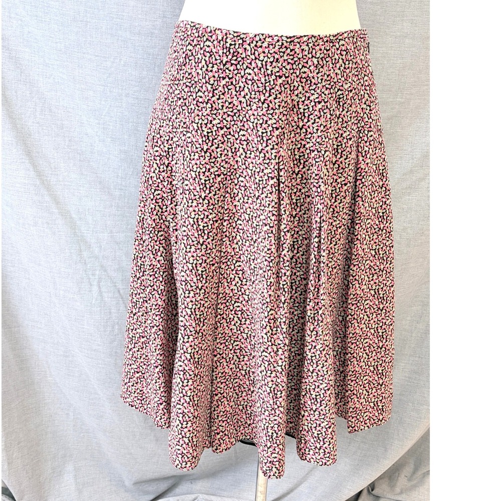 Talbots Womens Pink Black Floral 100% Pure Silk Midi Flared Skirt‎ Size 12